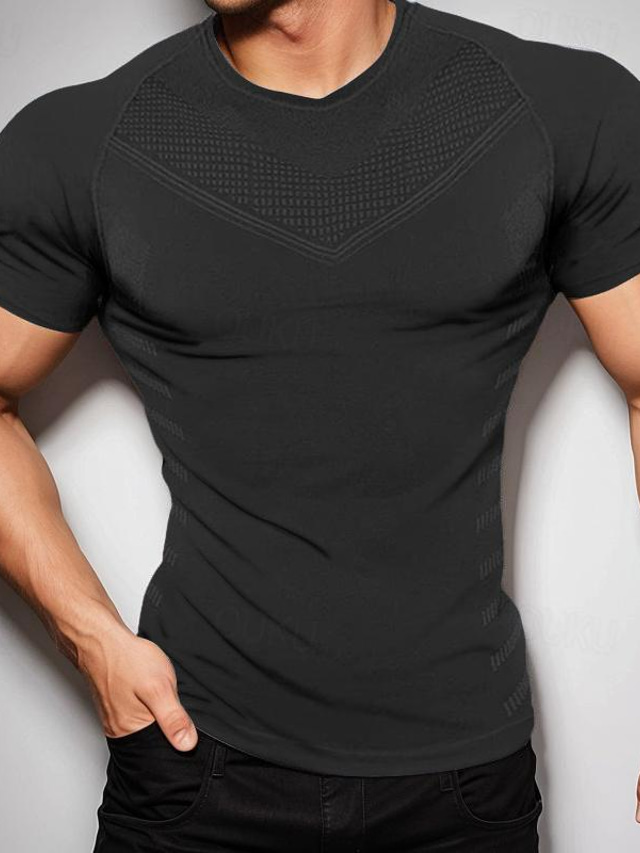  Herren T Shirt Fitnessstudio-Shirt Fitness-Tops Rundhalsausschnitt Kurzarm Sport Casual Fitnessstudio Schnell Trocknend Atmungsaktiv Weich Farbblock Schwarz Gelb Sportkleidung Modisch Basic