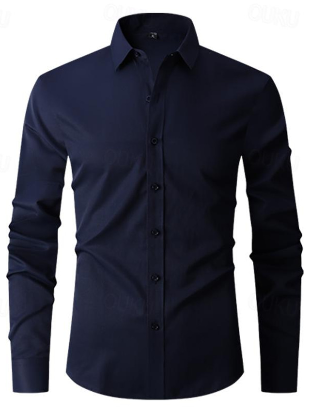  Homme Chemise Noir Blanche Bleu Ciel Bleu de minuit manche longue Plein Revers Printemps & Automne Bureau et carrière Fête de Mariage Vêtement Tenue