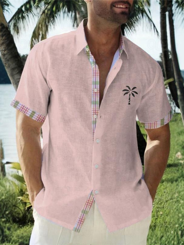  Palm Tree Tropical Men's Resort Hawaiian 3D Printed Shirt Button Up Short Sleeve Summer Shirt Vacation Daily Wear S TO 3XL