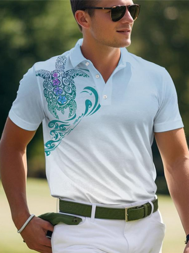  Turtle Gradual Men's Sportswear 3D Print Polo Shirt Golf Polo Sports & Outdoor Running Gym Pique Polo Shirt Short Sleeve Turndown Polo Shirts Yellow Pink Summer S M L Micro-elastic Lapel Polo