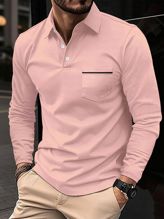  Homme POLO Tee Shirt Golf Casual Vacances Revers Classique manche longue Mode basique Plein Couleur unie / unie Bouton Eté Standard Rouge bordeaux Gris clair Gris foncé Noir Blanche Rose Claire POLO