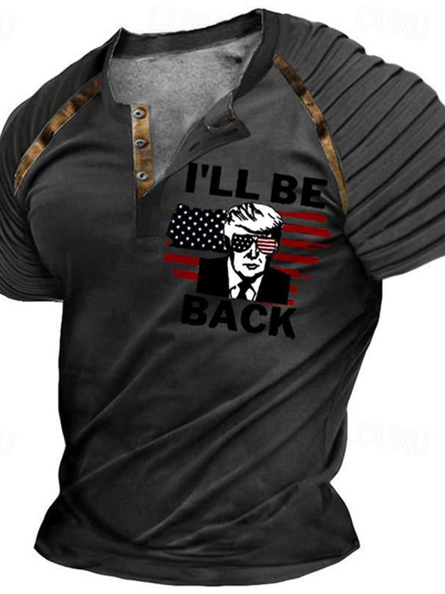  Graphic Trump American Flag Daily Retro Vintage Casual Men's Henley Shirt Raglan T Shirt Sports Outdoor Holiday Going out T shirt Navy Blue Brown Army Green Short Sleeve Henley Shirt Spring & Summer