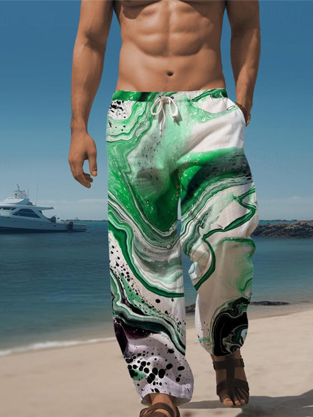  marmorizzazione resort da uomo pantaloni casual stampati in 3d pantaloni elastico in vita con coulisse vestibilità ampia pantaloni da spiaggia estivi a gamba dritta dalla s alla 3xl