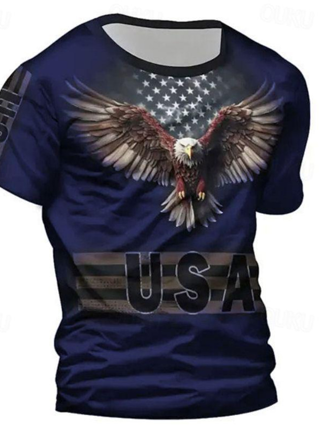  Herren Graphic Adler Amerikanische Flagge T Shirt Kurzarm T-Shirt 3D-Druck Rundhalsausschnitt Hemd Retro Vintage Brautkleider schlicht Streetstyle Sports Outdoor Festtage Ausgehen Schwarz