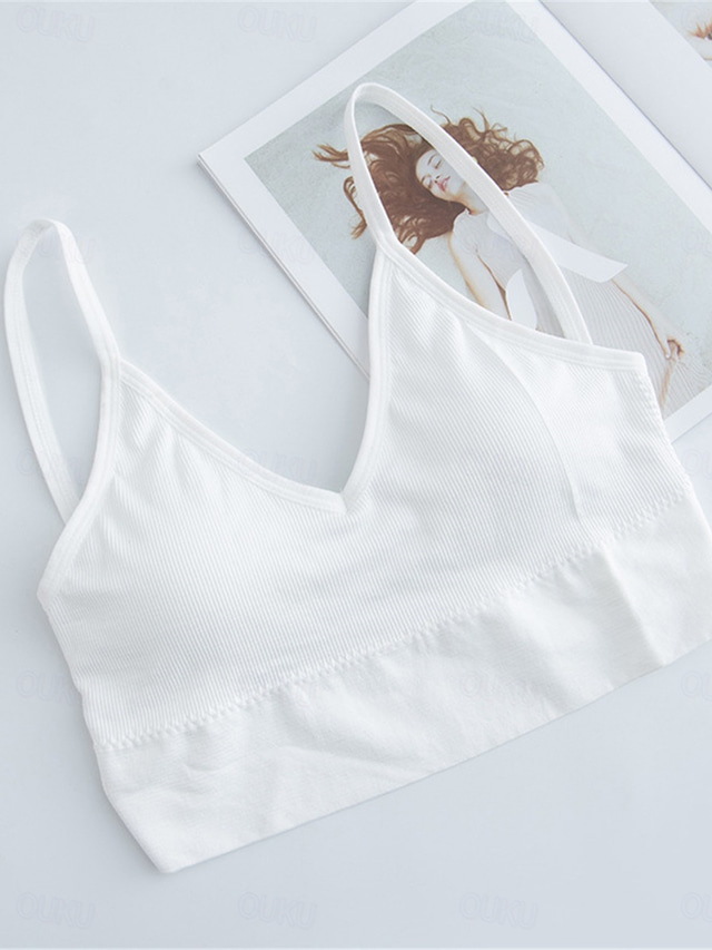  Women's Top Pure Color Fashion Sport Simple Daily Nylon Breathable Straps Sleeveless Tank Top Backless Chest pads Summer Spring Home Outfits