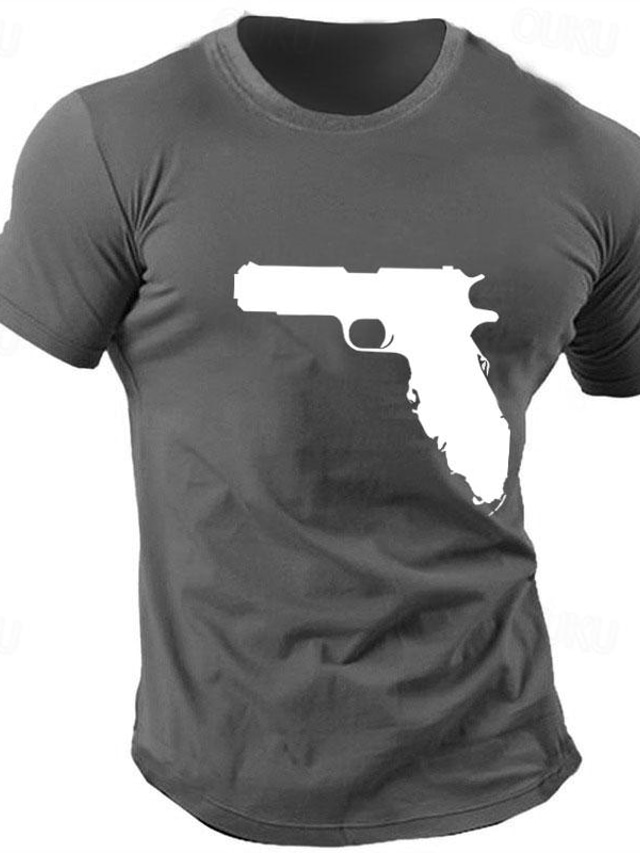  Weapon Gun Printed Men's 100% Cotton Graphic T Shirt Sports Classic Shirt Short Sleeve Comfortable Tee Sports Outdoor Holiday Summer Fashion Designer Clothing