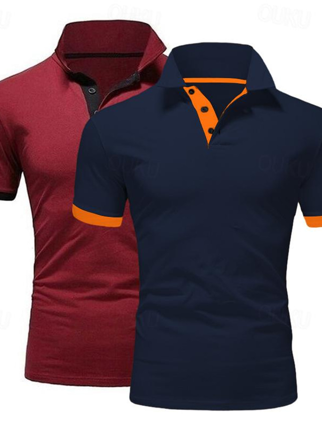  Voor heren POLO Shirt Golfshirt Casual Sport Revers Korte mouw Modieus Basic Effen Kleur Klassieke Stijl Zomer Normale pasvorm Marineblauw + wit Zwart+Marineblauw Grijs+Marineblauw Oranje+Marinegeel