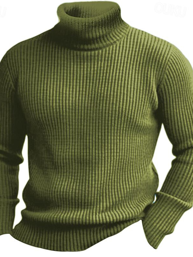  Men's Pullover Sweater Jumper Knit Sweater Ribbed Knit Regular Basic Plain Turtleneck Keep Warm Modern Contemporary Daily Wear Going out Clothing Apparel Fall Winter Black Wine