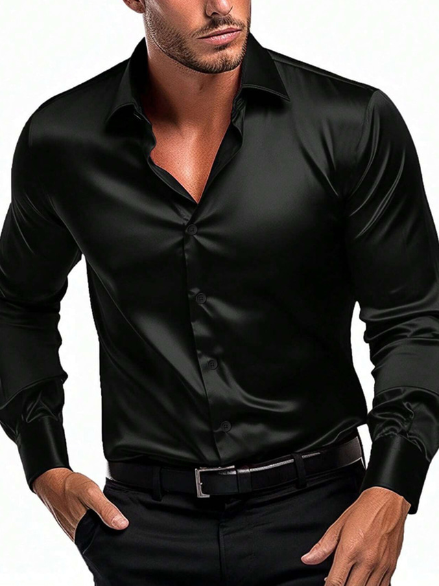  Ανδρικά Πουκάμισο Σατέν πουκάμισο Πουκάμισο με κουμπιά Casual πουκάμισο Μαύρο Λευκό Κρασί Βαθυγάλαζο Πράσινο του τριφυλλιού Μακρυμάνικο Σκέτο Πέτο Καθημερινά Διακοπές Ρούχα Σατέν
