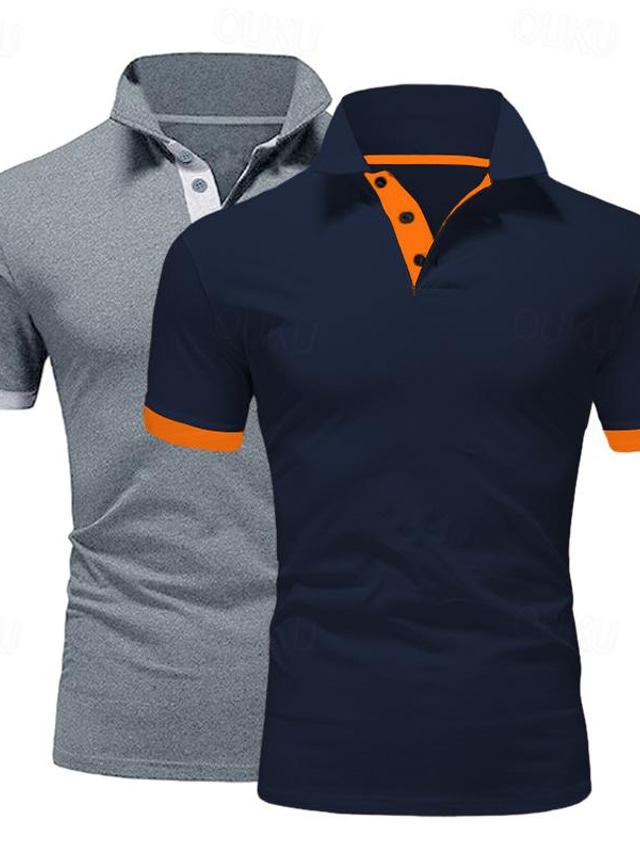  Per uomo POLO Camicia da golf Golf Informale Sport Bavero Manica corta Di tendenza Essenziale Tinta unica Classico Estate Standard Blu navy + bianco Nero+Blu Navy Grigio+blu navy Arancione+Giallo blu