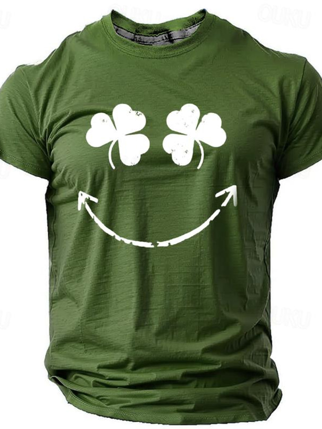  Graphic Shamrock Smile Face Daily Designer Casual Men's 3D Print T shirt Tee Sports Outdoor Holiday Going out St. Patrick T shirt Black Pink Light Grey Short Sleeve Crew Neck Shirt Spring & Summer