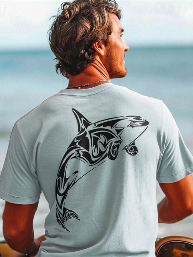  Graphic Animal Shark Daily Men's Resort Style Hawaiian 3D Print T shirt Tee Sports Outdoor Holiday Going out T shirt White Light Green Pink Short Sleeve Crew Neck Shirt Spring & Summer Clothing