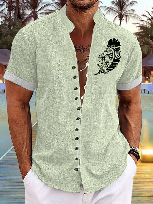  Φλοράλ Φτερά Χαβανέζα Θέρετρο Ανδρικά Εκτυπωμένα πουκάμισα Χαβανέζα Αργίες Καθημερινά Ρούχα Καλοκαίρι Όρθιος γιακάς Κοντομάνικο Ανθισμένο Ροζ, Θαλασσί, Πράσινο του τριφυλλιού Τ, M, L Πολυεστέρας