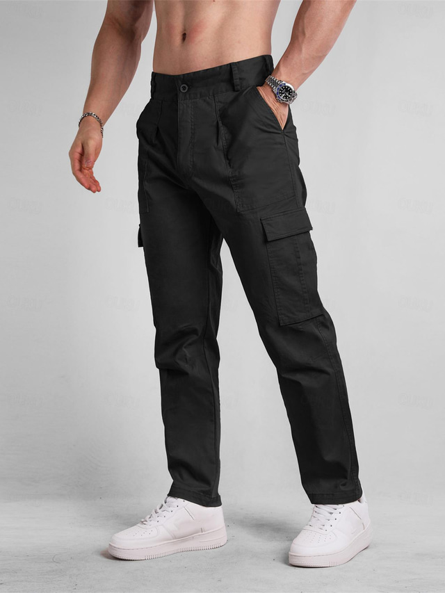  Men's Cargo Pants Trousers Button Multi Pocket Plain Wearable Casual Daily Holiday Sports Fashion Black Army Green