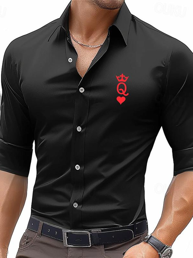  Poker  Men's Business Casual 3D Printed Shirt Street Wear to work Daily Wear Spring & Summer Turndown Long Sleeve Black White Gray S M L 4-Way Stretch Fabric Shirt