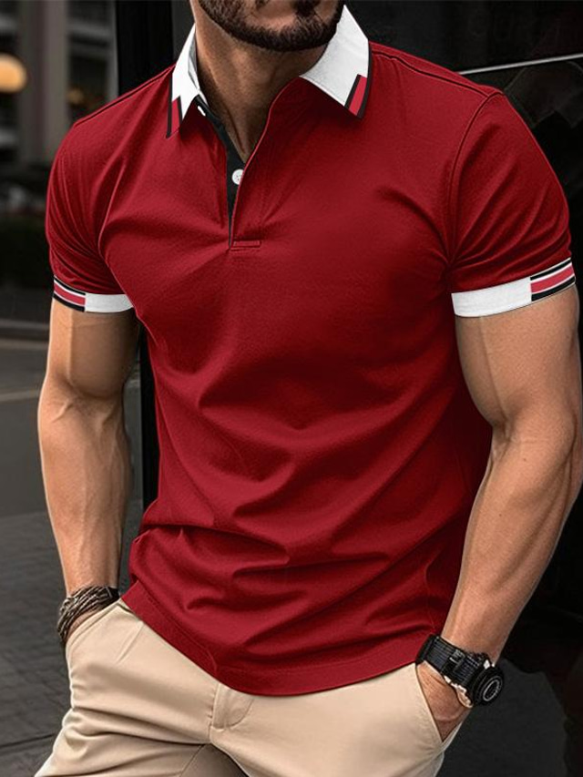  Men's Polo Shirt Golf Shirt Casual Sports Lapel Short Sleeve Fashion Basic Color Block Patchwork Summer Regular Fit White Pink Red Navy Blue Green Polo Shirt