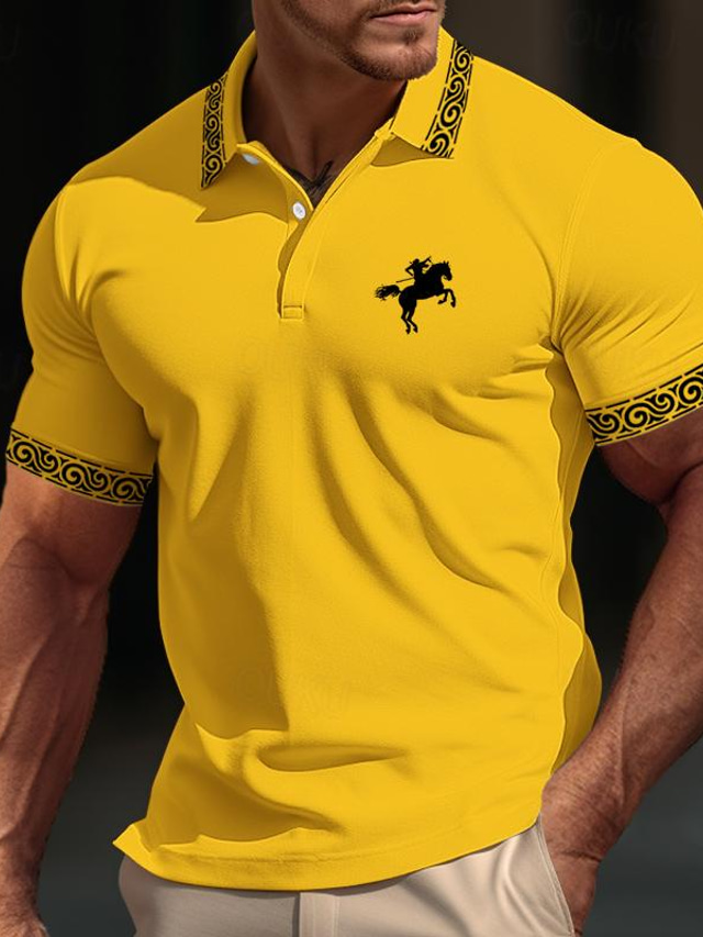  Herr POLO Shirt Knapp upp Polos Ledigt Sport Kavajslag Ribbstickad polokrage Kortärmad Mode Grundläggande Färgblock Lappverk Broderad Sommar Normal Svart Vit Gul Grå POLO Shirt