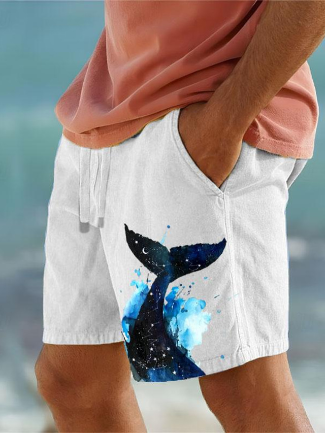  animal shark printed herre bomullsshorts sommer hawaiian shorts strandshorts snøring elastisk midje komfort pustende kort utendørs ferie gå ut klær