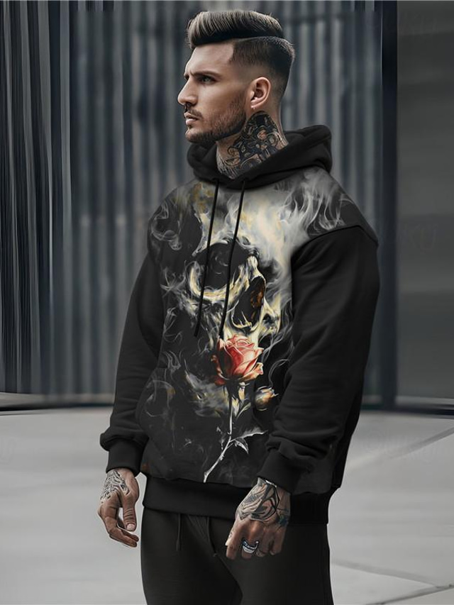  OldVanguard x Sui | Skull Smoke Rose Punk Gothic Streetwear Hoodie Sweatshirt