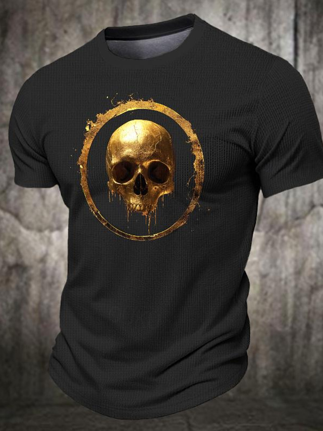  Graphic Skulls Casual Subculture Men's 3D Print T shirt Tee Waffle T Shirt Tee Top Sports Outdoor Daily Holiday T shirt Black Burgundy Navy Blue Short Sleeve Crew Neck Shirt Summer Clothing Apparel S