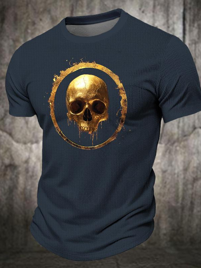  Herren Graphic Totenkopf Motiv T Shirt Waffel-T-Shirt T-Shirt Kurzarm T-Shirt 3D-Druck Rundhalsausschnitt Hemd Brautkleider schlicht Subkultur Sports Outdoor Täglich Festtage Schwarz Burgunderrot