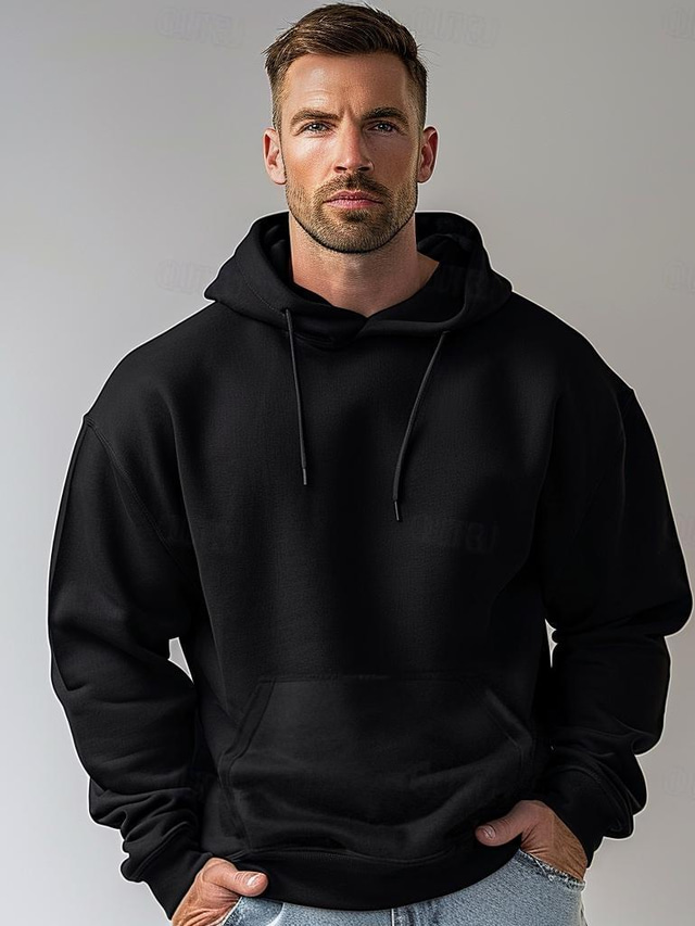  Men's Hoodie Black White Hooded Plain Sports & Outdoor Daily Holiday Cotton Streetwear Cool Casual Spring &  Fall Clothing Apparel Hoodies Sweatshirts  Long Sleeve