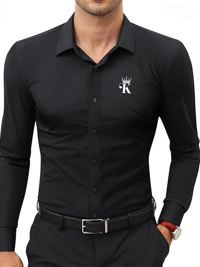  Póker Rey Informal de negocios Hombre Camisas estampadas Calle Usar para trabajar Ropa Cotidiana Primavera verano Cuello Vuelto Manga Larga Negro, Blanco, Gris S, M, L Tejido elástico en 4 direcciones