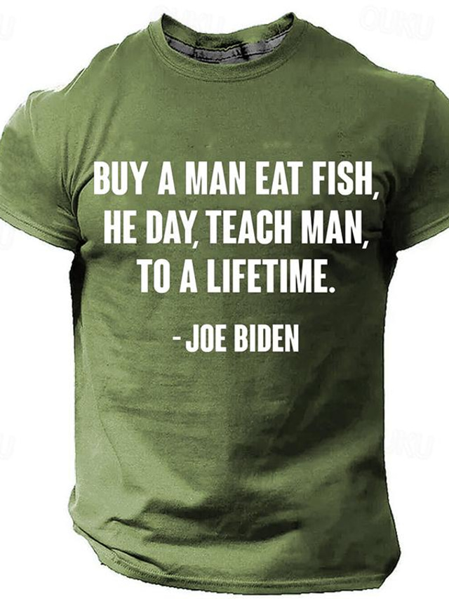  Buy a Man Eat Fish He Day Teach Man To a Lifetime Vintage Casual Street Style Men's 3D Print T shirt Tee Sports Outdoor Going out T shirt Black Blue Army Green Short Sleeve Crew Neck Shirt Summer