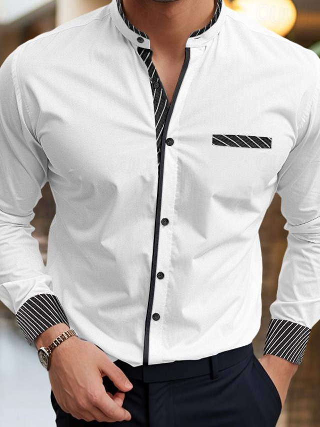  Men's Shirt Button Up Shirt Casual Shirt White Burgundy Blue Long Sleeve Stripes Stand Collar Daily Vacation Splice Clothing Apparel Fashion Casual Smart Casual
