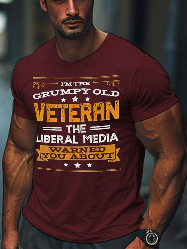  T-Shirt „I'm the Grumpy Old Veteran“, schwarz, rot, dunkelblau, T-Shirt für Herren, grafisches Hemd aus Baumwollmischung, Sport, klassisches Hemd, kurzärmlig, bequemes T-Shirt, Straße, Urlaub, Sommer,