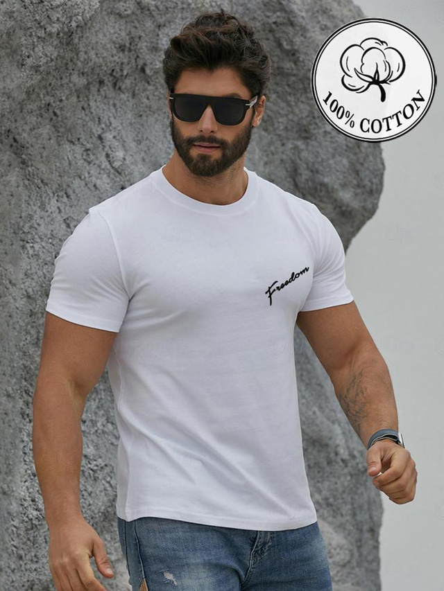  mænds 100% bomuld gratis t-shirt grafisk tee-top skjorte mode klassisk skjorte sort hvid korte ærmer behagelig tee street ferie sommer mode designer tøj