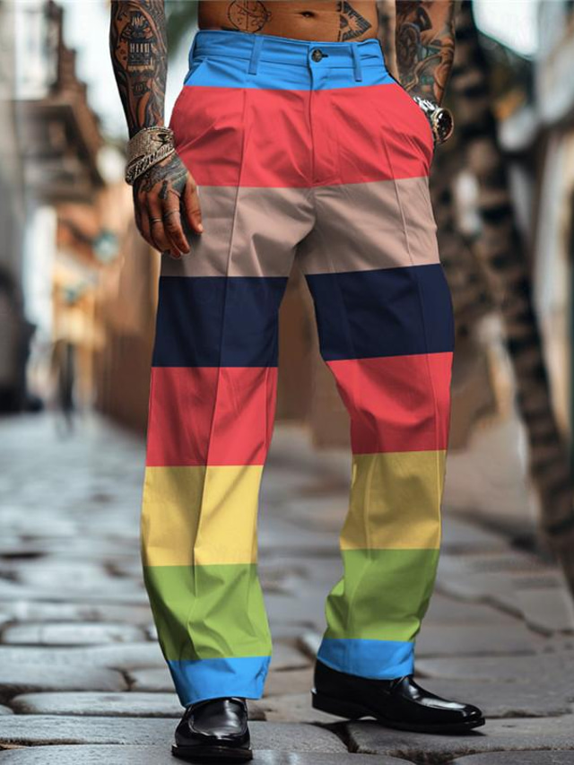  Colorful Holiday X Designer Kris Men's Color Blocking Dress Pants Waist Elasticity Trousers
