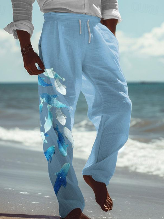 ubekymret mellemspil x joshua jo mænds fiskeskole med print på ferie strand bukser med elastik i taljen