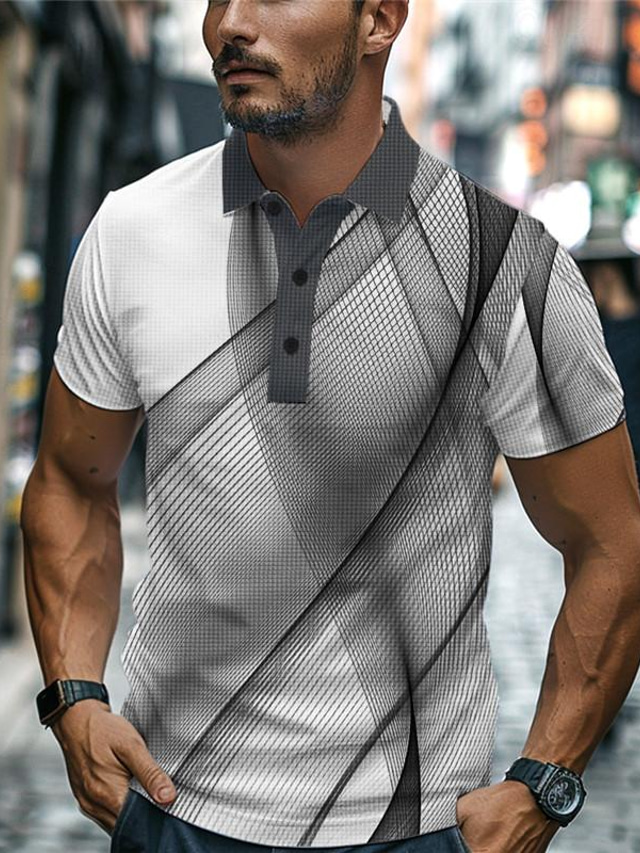  Bărbați 3D Print Geometrie Tricou polo Waffle Tricou POLO Manșon scurt Tricouri de polo Răsfrânt Casual În aer liber Stradă Purtare Zilnică #D Imprimeu Trifoi Gri