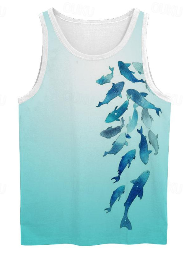  Carefree Interlude X Joshua Jo Men's School of Fish 3D Printed Vacation Sleeveless Vest Tank