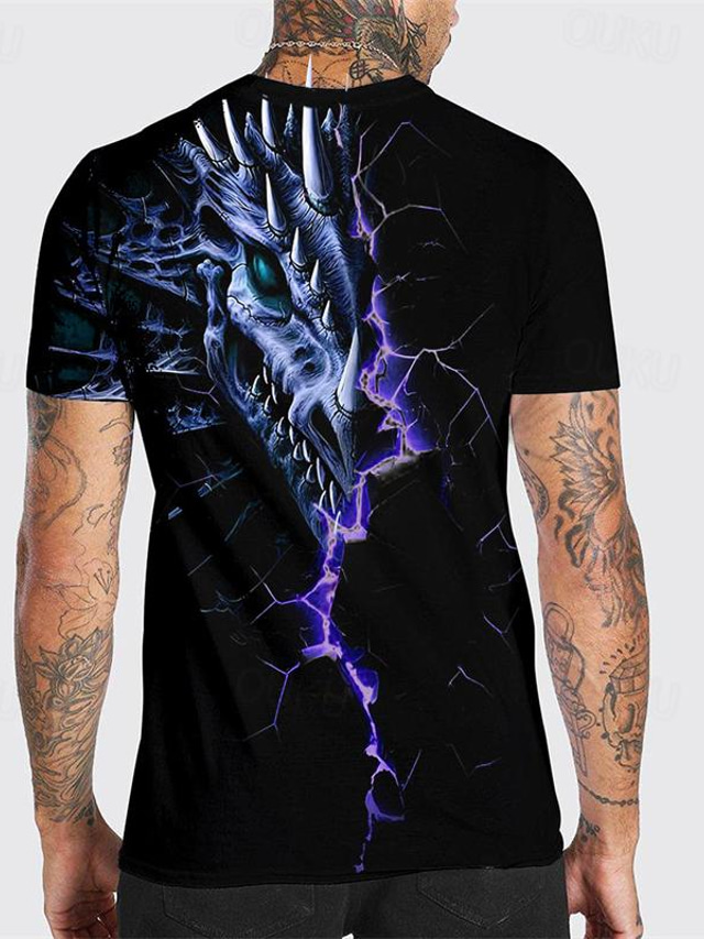  dragón guardián x lu | Camiseta de manga corta para hombre, ropa de calle de estilo oscuro, criatura mítica, dragón 3d