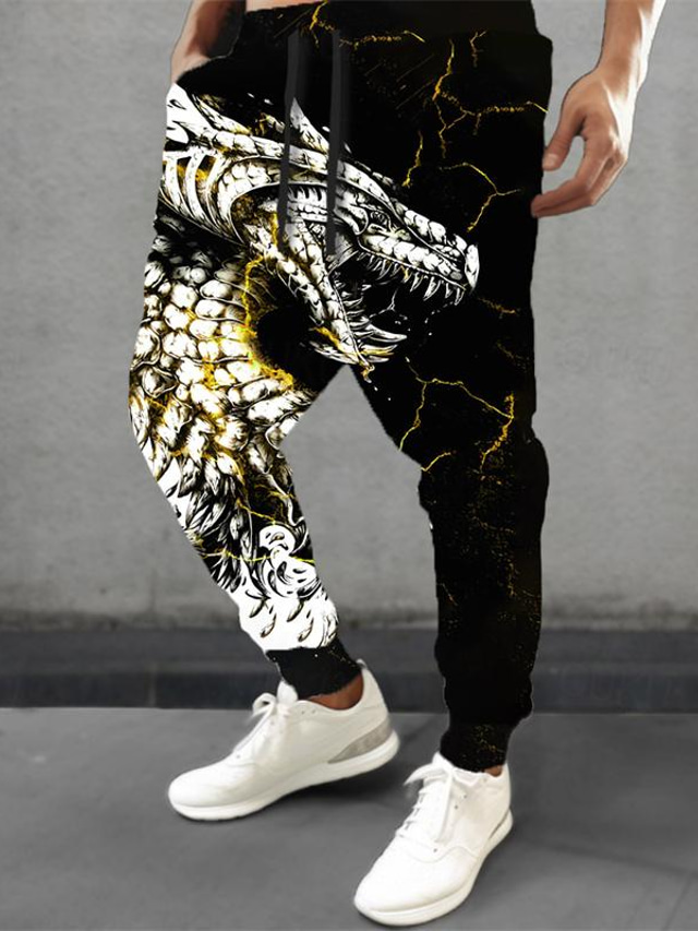  drakväktare x lu | drake mytiska varelse för män i mörk stil streetwear träningsbyxor