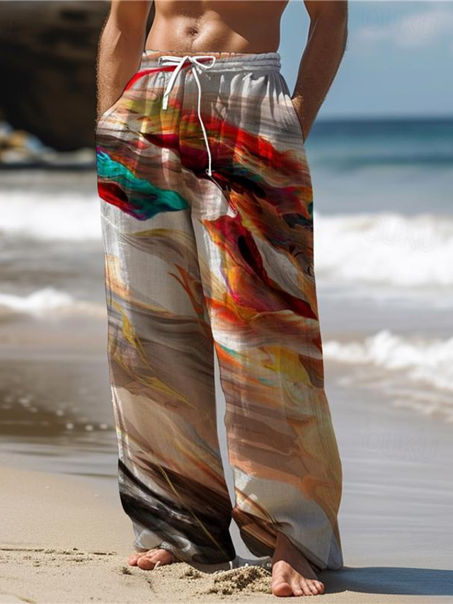 Herren Hawaiianisch Schrittweise Hosen Hose 3D-Druck Hose mit geradem Bein Mittlere Taillenlinie Elastischer Kordelzug in der Taille Outdoor Strasse Festtage Sommer Frühling Herbst entspannte Passform