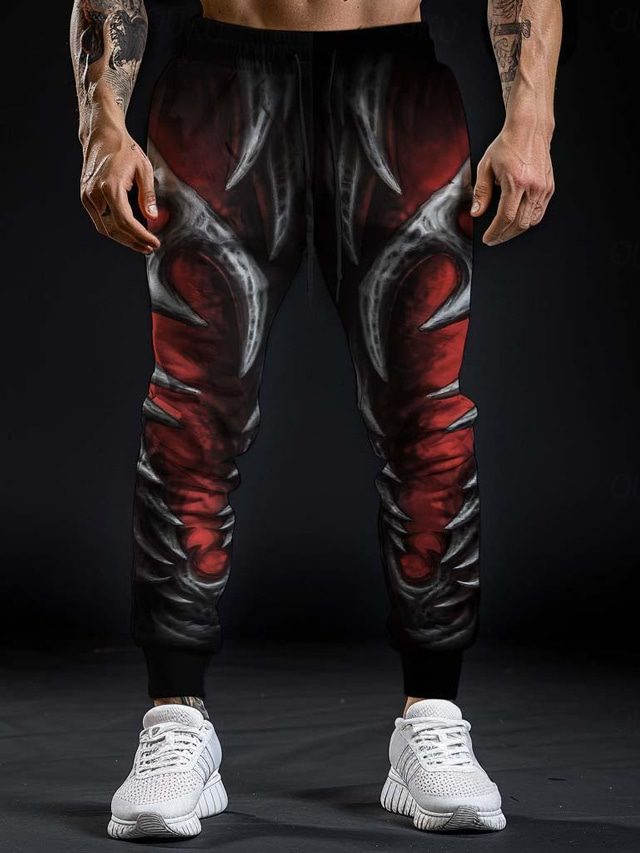  Męskie Spodnie dresowe Biegacze Boczne kieszenie Druk 3D Geometryczny Kolorowy blok Czaszka Na zewnątrz Halloween Święto Moda Moda miejska Czerwony Fioletowy Średnio elastyczny