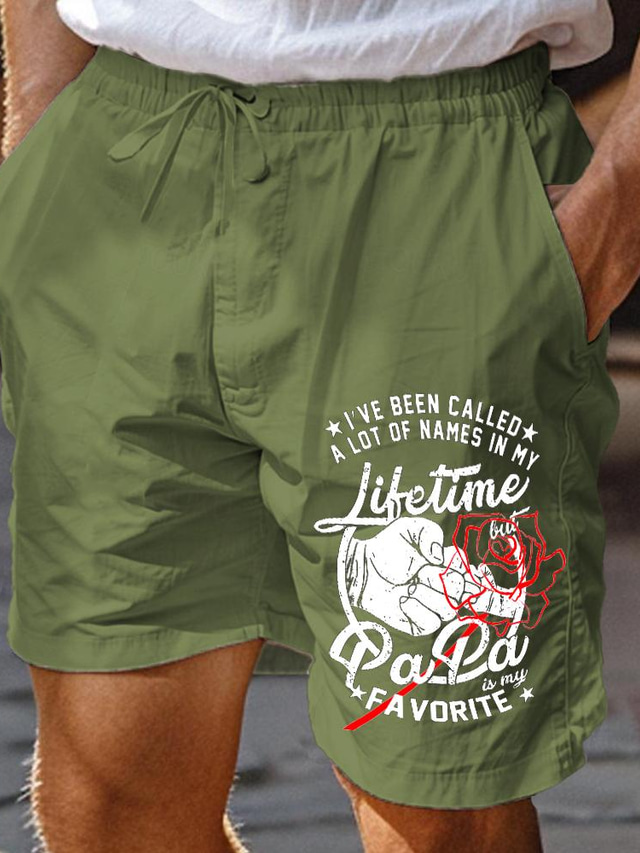  den otců květinový textový potisk pánské konopné šortky letní havajské šortky plážové šortky s potiskem elastický pas prodyšné měkké šortky ležérní denní dovolená streetwear
