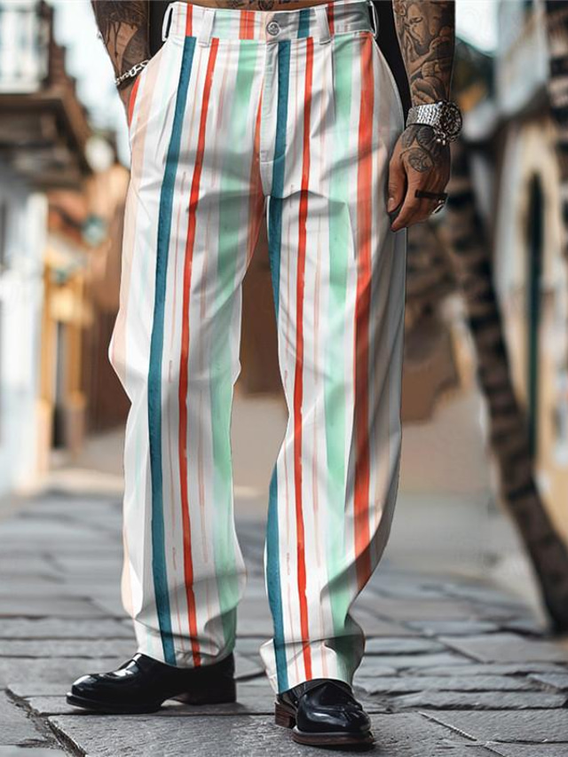  farverig ferie x designer kris mænds kjole med stribe print, bukser bukser med elasticitet i taljen