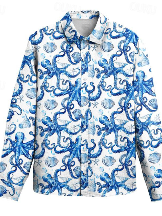  Carefree Interlude X Joshua Jo Men's Octopus Turtle Printed Vacation Long Sleeve Shirts