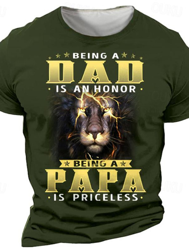  Día del padre camisas de papá ser papá es un honor león diario retro vintage hombres camiseta con estampado 3d camiseta deportes al aire libre vacaciones salir camiseta negro verde oscuro verde