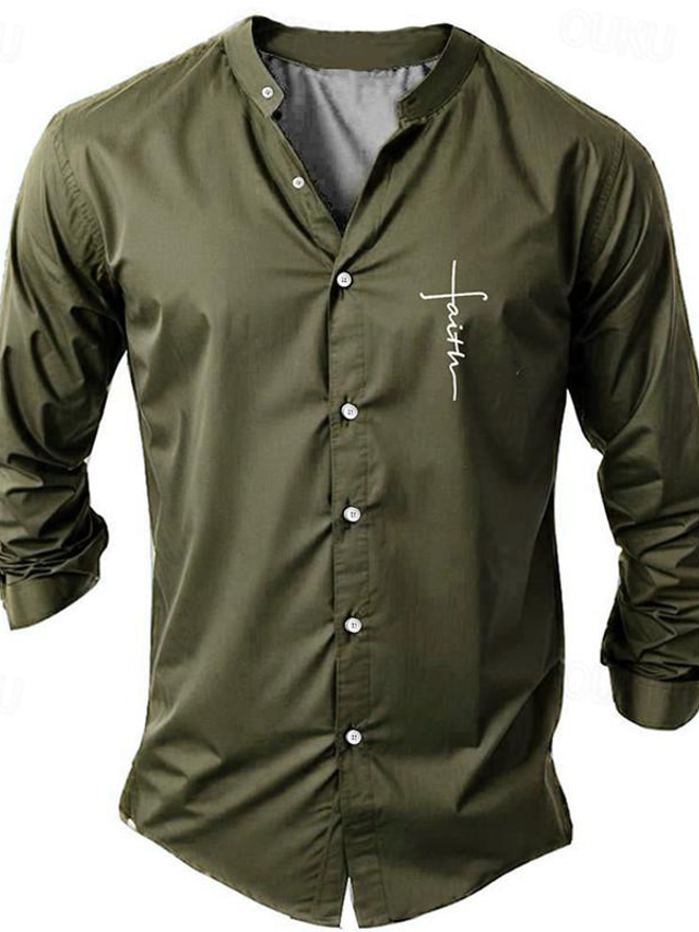  Faith – chemise décontractée imprimée en 3D pour hommes, vêtements d'extérieur, quotidien, vacances, printemps & Chemise d'été à manches longues et col montant, vert armée, bordeaux, bleu marine, s m