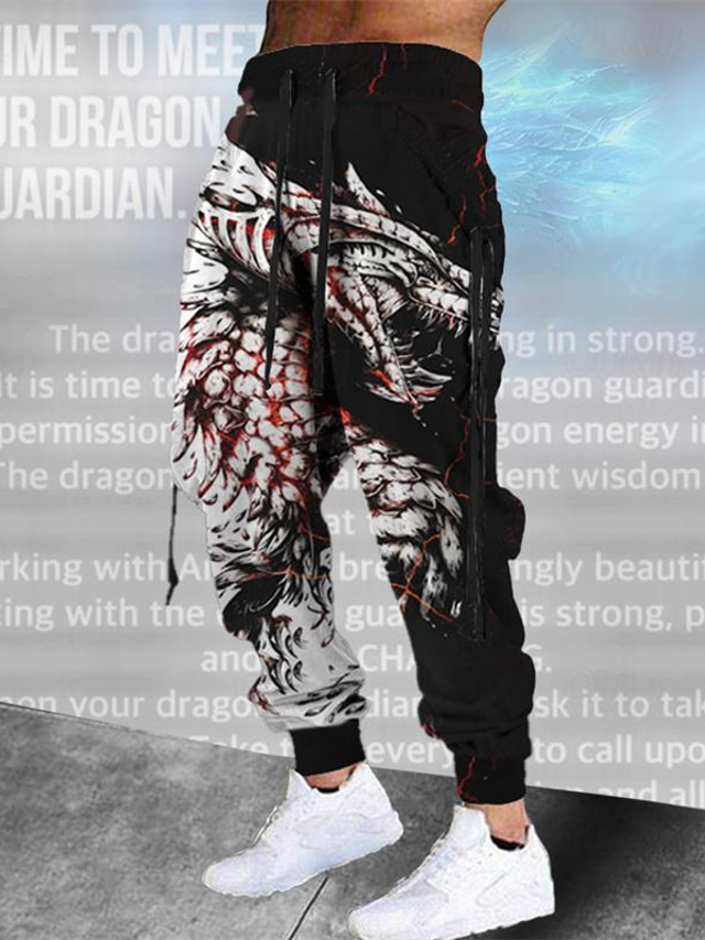  gardien du dragon x lu | Pantalon de survêtement streetwear style sombre dragon créature mythique pour hommes
