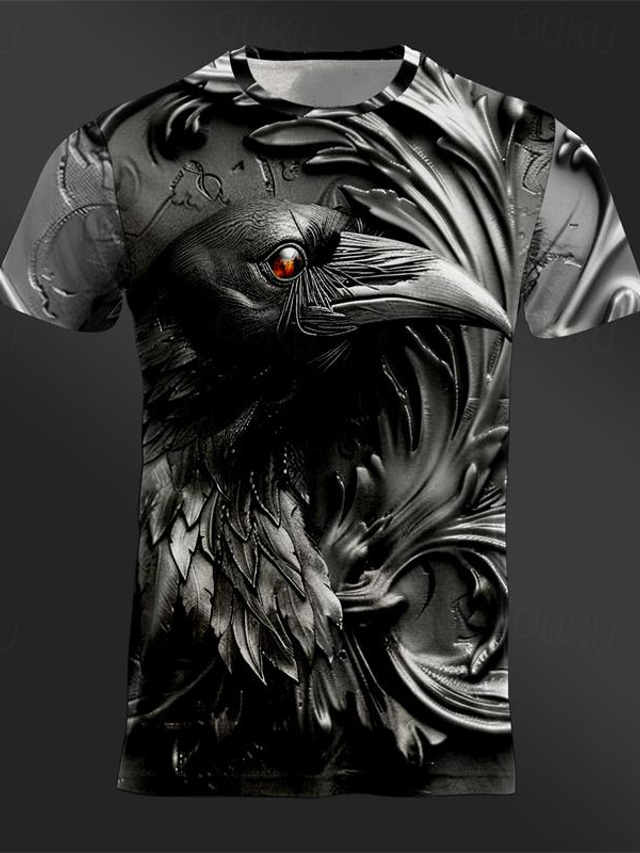  Graphic Animal Eagle Designer Casual Street Style Men's 3D Print T shirt Tee Tee Top Sports Outdoor Holiday Going out T shirt Silver Black Light Grey Short Sleeve Crew Neck Shirt Spring & Summer