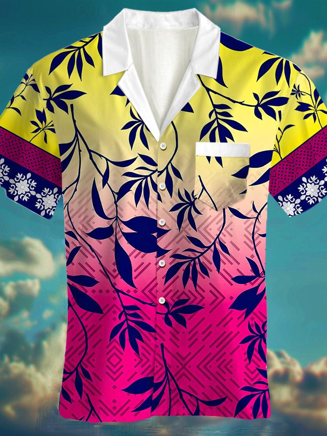  Glatt Modisch Brautkleider schlicht Herren leinenhemd Lässiges Hemd Sommerhemd Hawaiianisch Festtage Urlaub Frühling Sommer Kargen Kurzarm Gelb Blau Orange S M L Hemd