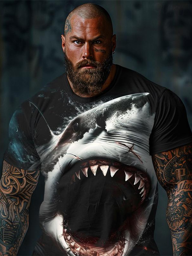  Graphic Animal Shark Daily Designer Retro Vintage Men's 3D Print T shirt Tee Tee Top Sports Outdoor Holiday Going out T shirt Black Black Gray Short Sleeve Crew Neck Shirt Spring & Summer Clothing