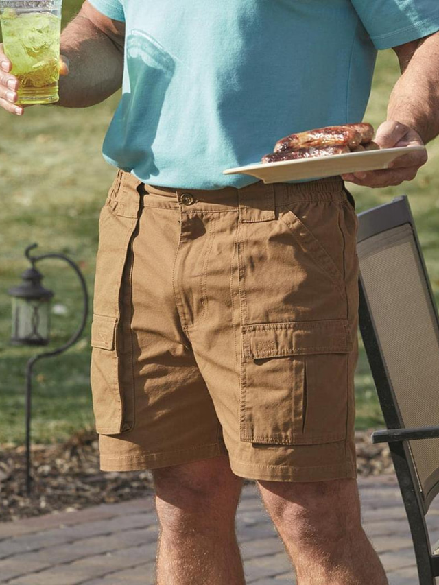  Men's Cargo Shorts Shorts Button Elastic Waist Multi Pocket Plain Comfort Breathable Short Outdoor Daily Holiday Cotton Blend Fashion Casual Dark Khaki Light Khaki