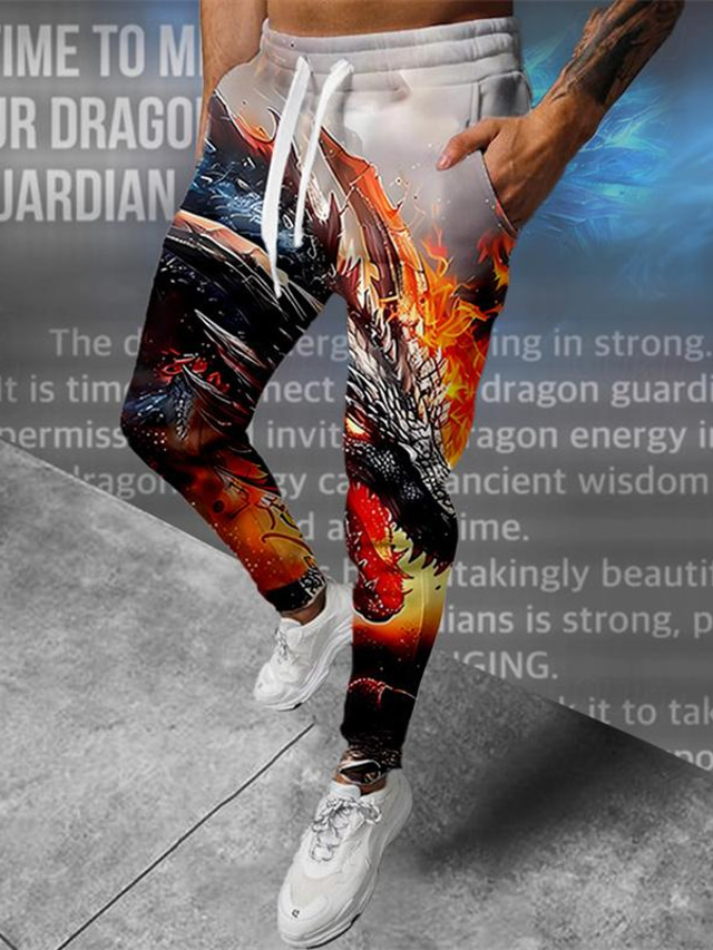  Drachenwächter x lu | Streetwear-Jogginghose für Herren mit Feuerdrachen, Fabelwesen, dunklem Stil